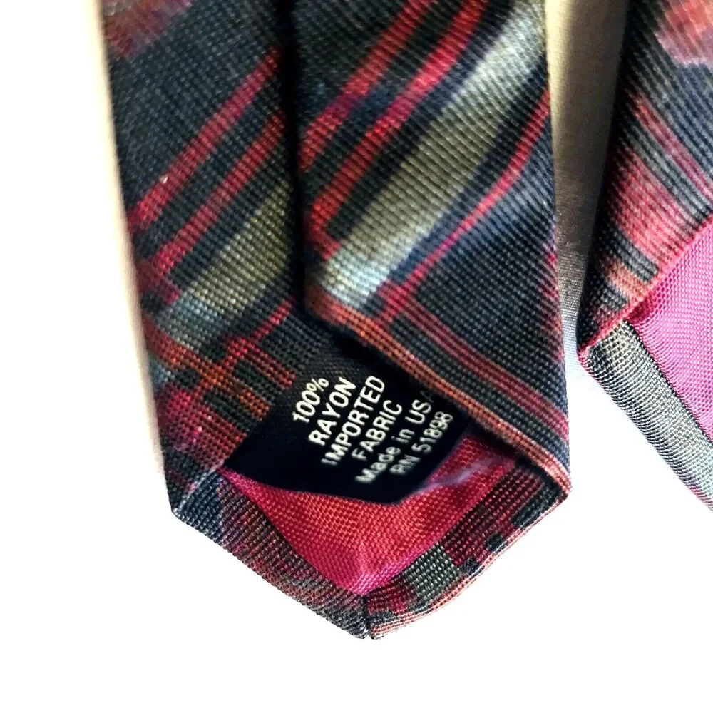 Tango Max Raab Tie Vintage Plaid Cherry Rayon Black Brown Red Vegas Casino Mafia